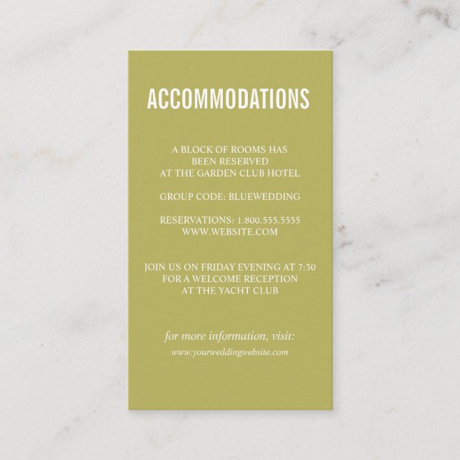 Green Bold Wildflowers wedding ACCOMMODATION Enclosure Card (Front)