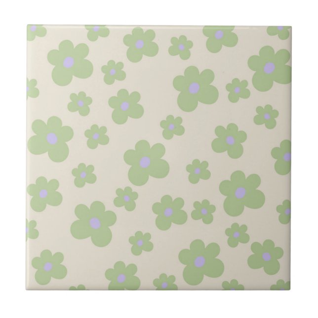Green Bold Y2K Wildflower Vibrant Spring Decor Ceramic Tile (Front)