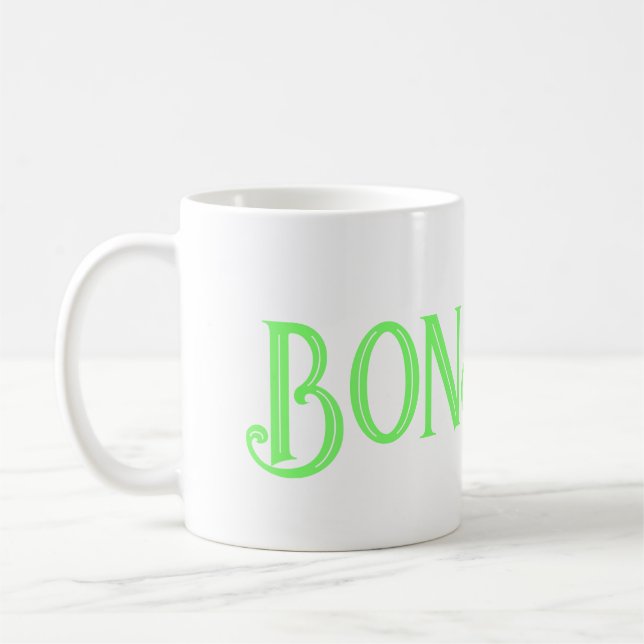 Green Bonjour White Coffee Mug (Left)
