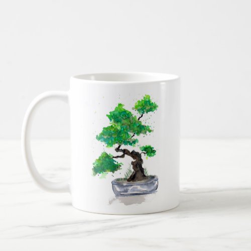 Green Bonsai Watercolor Coffee Mug