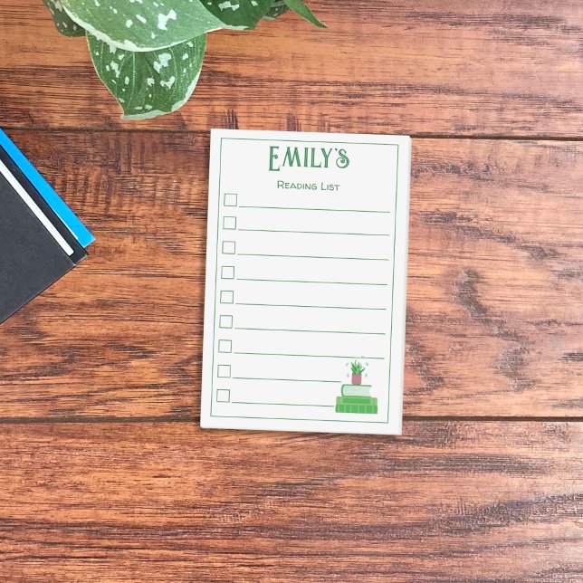 Green Books and Plant Reading List Post-It Notes (Green books and house plant personalized reading list sticky notes .)