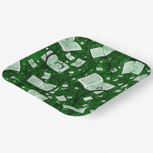 Green Books Background Paper Plates
