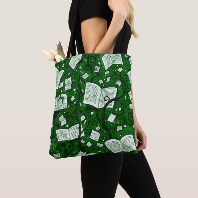 Green Books Background Tote Bag (Close Up)