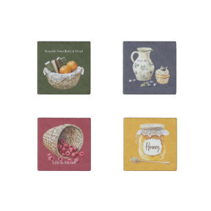 Green Books & Oranges Fruit Honey Nourishment Stone Magnet