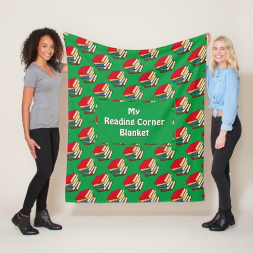 Green BOOKS READING Fleece Blanket