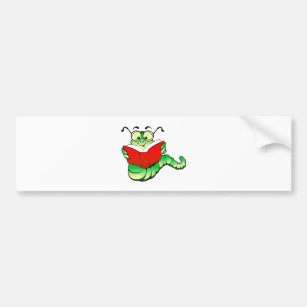 Green Bookworm with Glasses Reading a Red Book Bumper Sticker