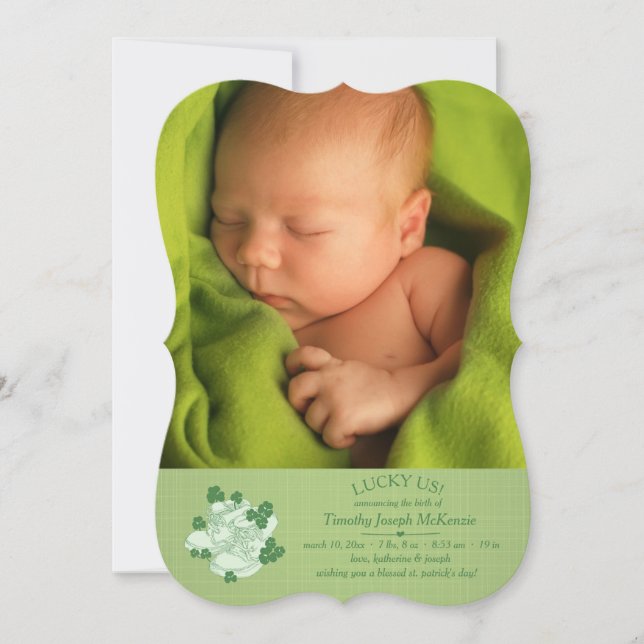 Green Booties Photo Birth Announcement (Front)