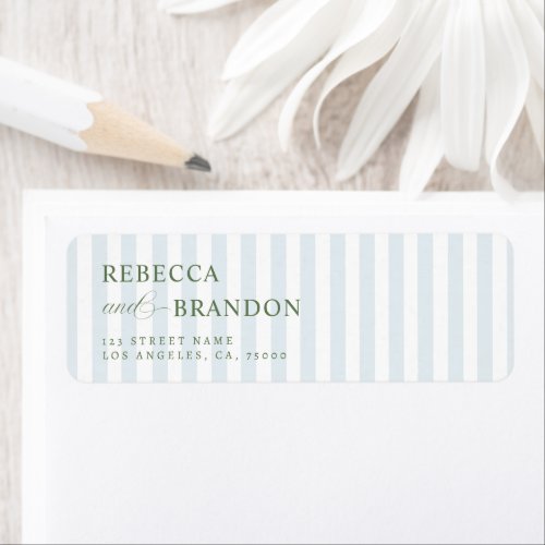 Green Border Coastal Blue Stripes Wedding Address Label