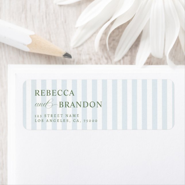 Green Border Coastal Blue Stripes Wedding Address Label (Insitu)