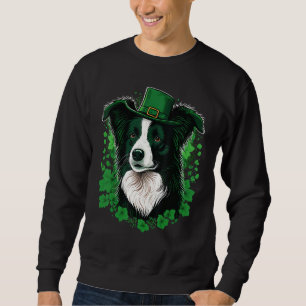 Green Border Collie shamrock St Patricks Day Borde Sweatshirt