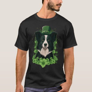 Green Border Collie shamrock St Patricks Day Borde T-Shirt