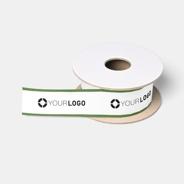 Green border custom company logo business gift satin ribbon (Spool)