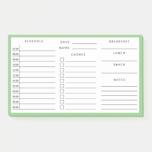 Green Border Daily Home School Schedule Post_it Notes