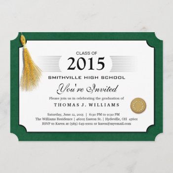 Green Border Diploma With Tassel Graduation Invite by juliea2010 at Zazzle