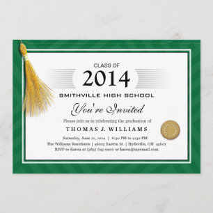 Green Border Diploma with Tassel Graduation Invite