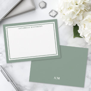 Green Border Minimalist Name Monogram Note Card