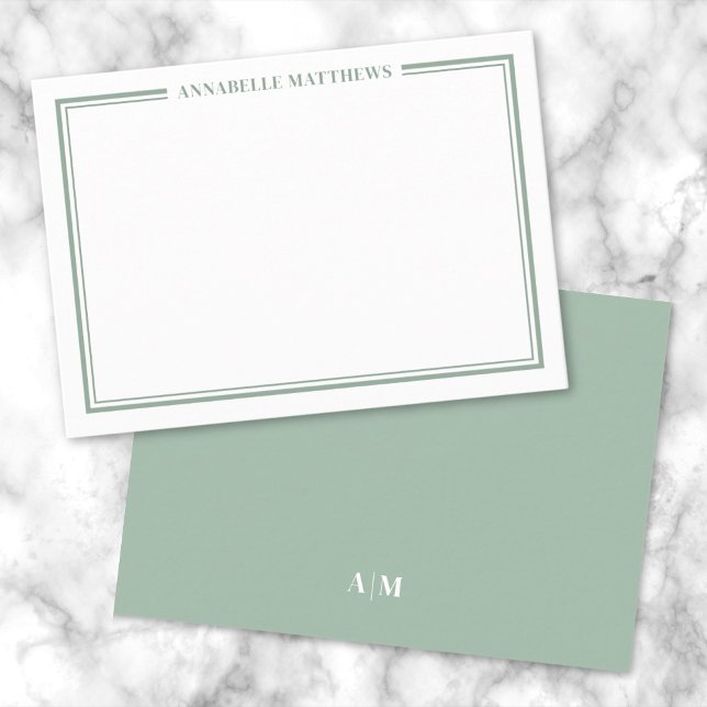 Green Border Minimalist Name Monogram Note Card (Green Border Minimalist Name Monogram Note Card)
