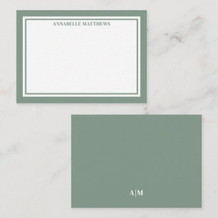Green Border Minimalist Name Monogram Note Card