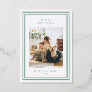 Green Border Modern Minimal Christmas Letterpress Photo Cards