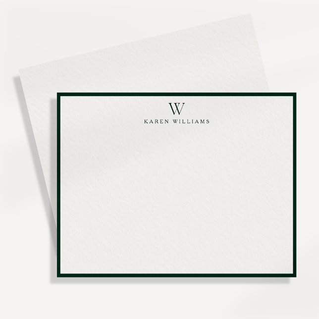 Green Border Monogram Stationery Note Card (Creator Uploaded)
