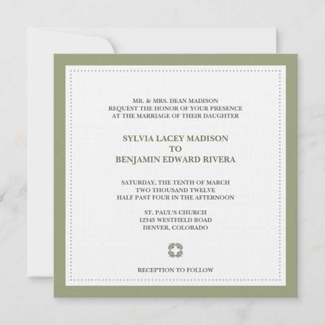 Green border square traditional wedding invitation (Front)