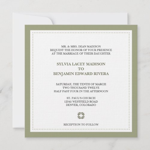 Green border square traditional wedding invitation