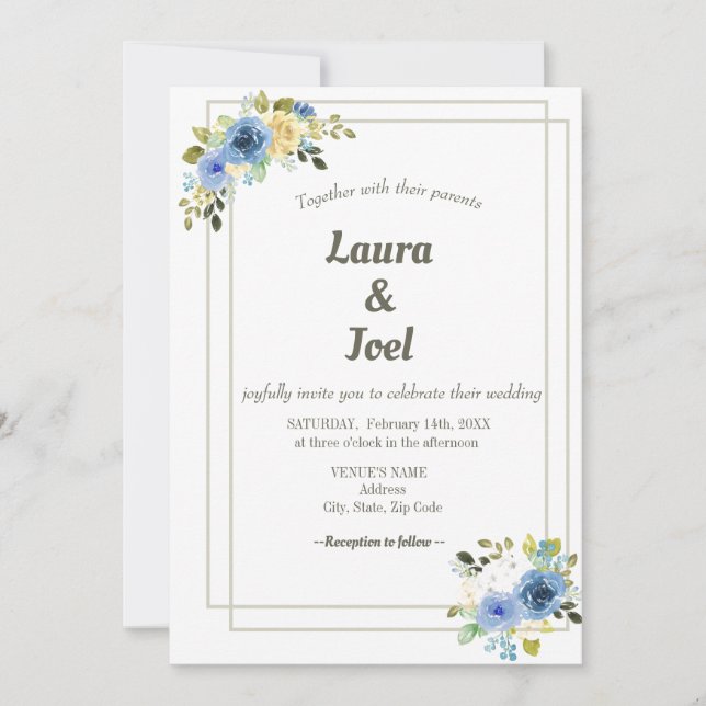 Green Bordered geometric Floral wedding Invitation (Front)