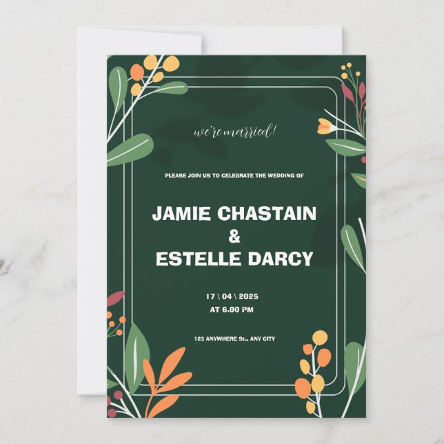 Green Bordered Wedding Invitation (Front)