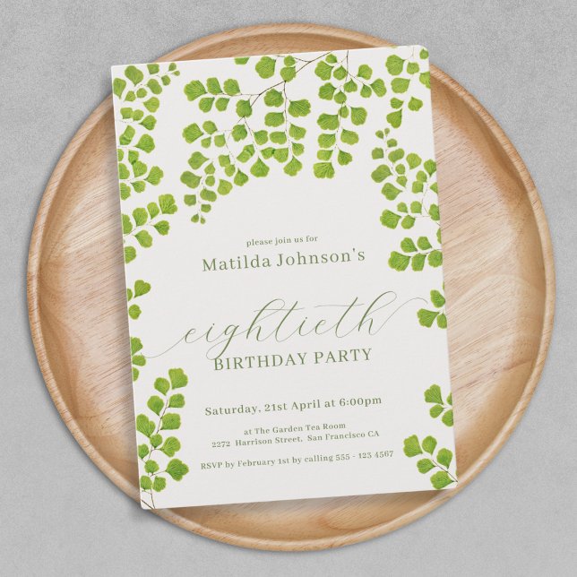 Green Botanical 80th Birthday Invitation (Green Botanical 80th Birthday Invitation)