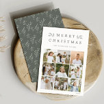 Green Botanical 9 Photo Grid Collage Holiday Card