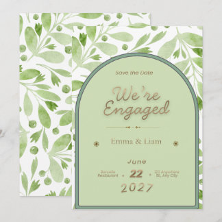 Green Botanical Arch Engagement Invitation – Elega