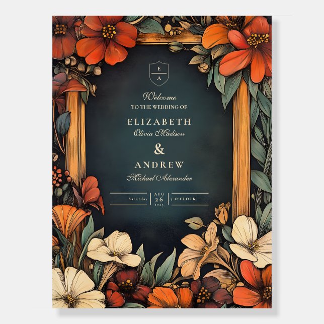 Green Botanical Art Nouveau Wedding Foam Board (Front)