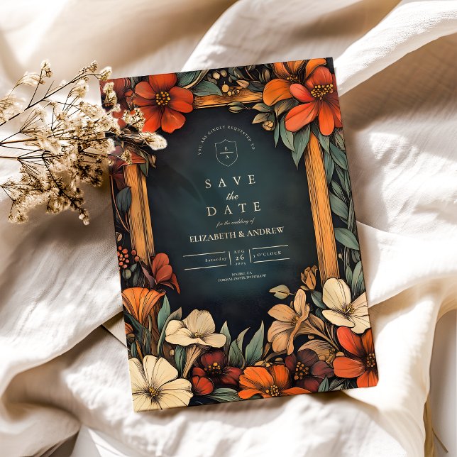 Green Botanical Art Nouveau Wedding Save The Date (Creator Uploaded)