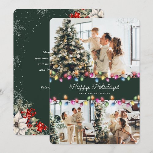 Green Botanical Christmas Lights Photo  Holiday Card