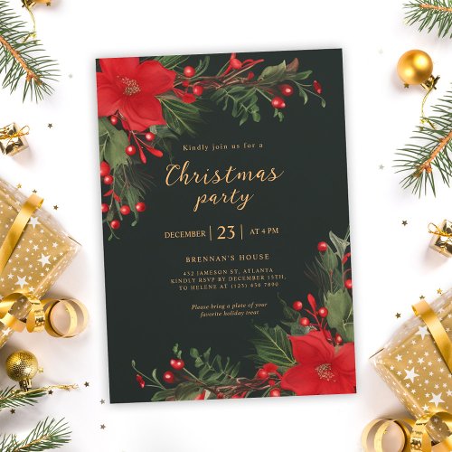 Green Botanical Christmas Party Invitation