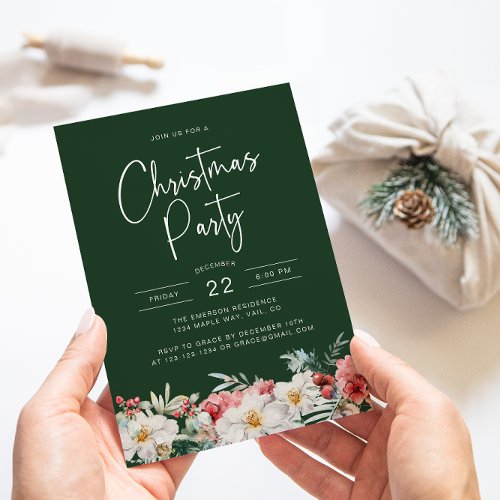 Green Botanical Christmas Party Invitation