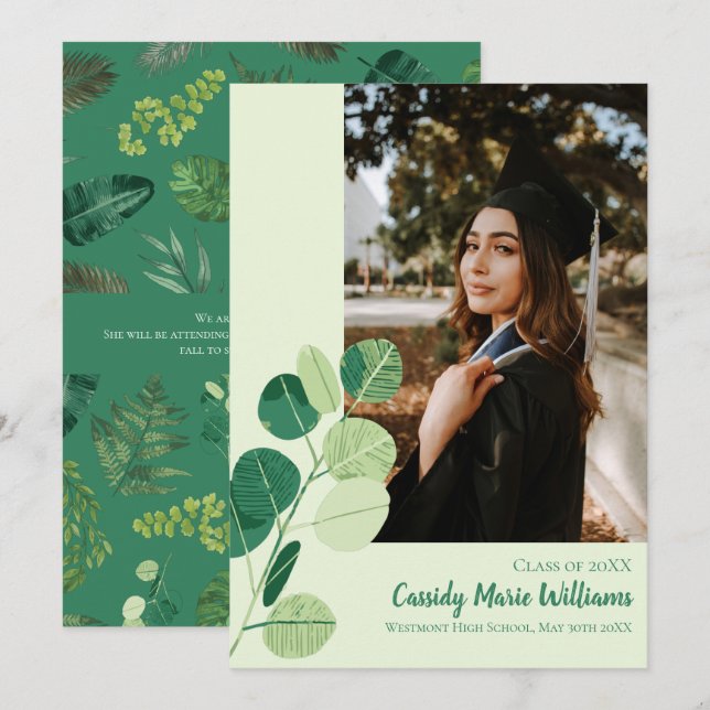 Green Botanical Elegant Graduation Announcement (Front/Back)