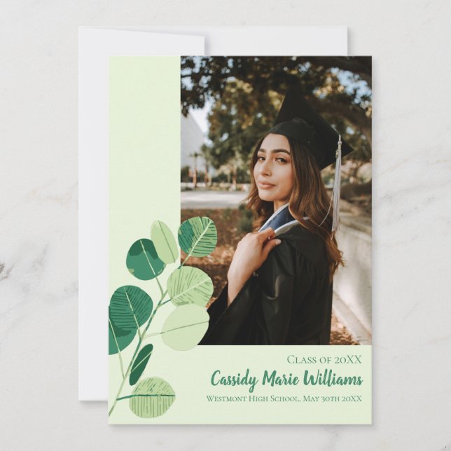 Green Botanical Elegant Graduation Announcement (Front)