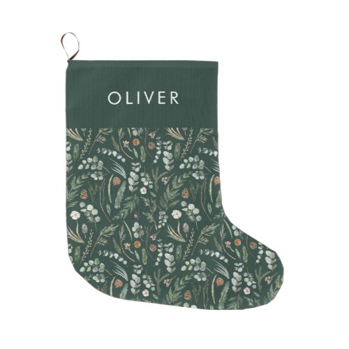 Green botanical elegant modern family gift large christmas stocking