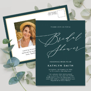 Green Botanical Elegant Script Bridal Shower Invitation Postcard