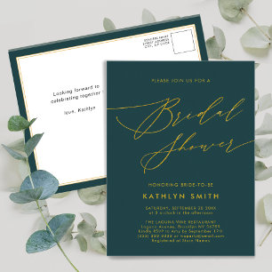 Green Botanical Elegant Script Bridal Shower Invitation Postcard