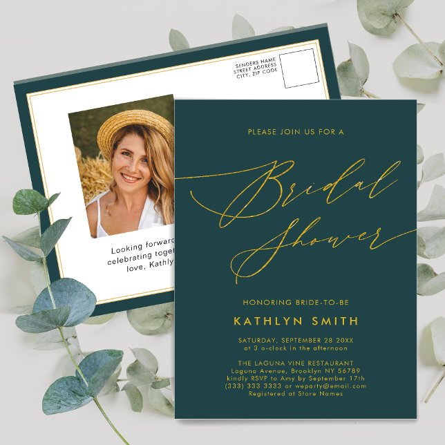 Green Botanical Elegant Script Bridal Shower Invitation Postcard (Creator Uploaded)