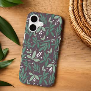 Green Botanical Fern Foliage & White Berry Pattern iPhone 17 Case