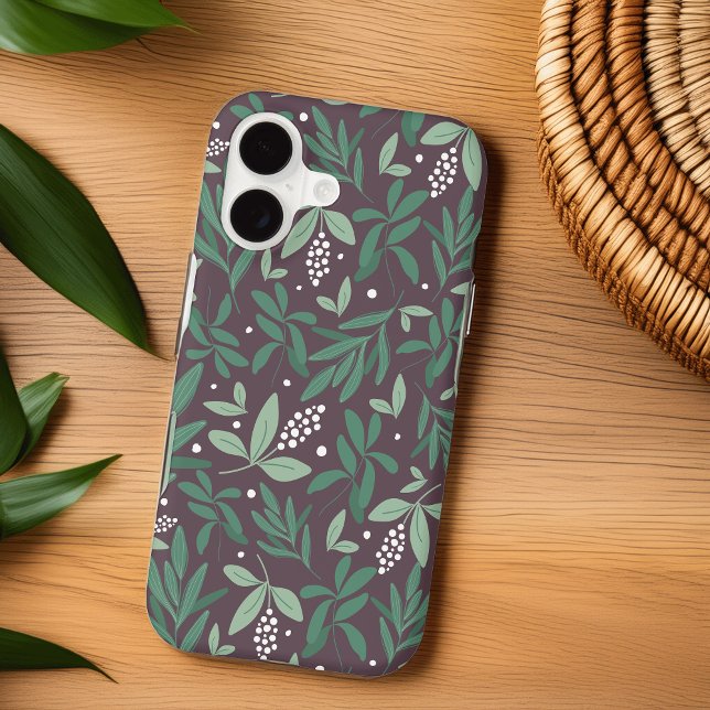 Green Botanical Fern Foliage & White Berry Pattern iPhone Case (Creator Uploaded)