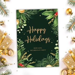 Green Botanical Festive Modern Elegant Christmas Holiday Card