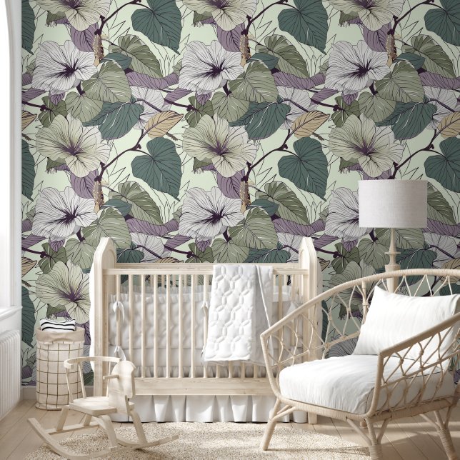 Green botanical  floral wallpaper  (Kids)