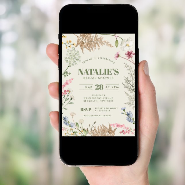 Green Botanical Floral Wildflower Bridal Shower Invitation (Front Digital)