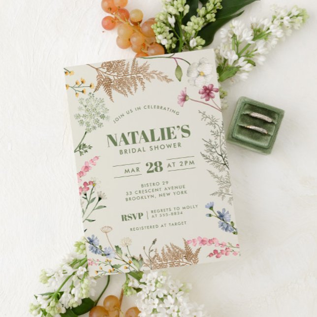 Green Botanical Floral Wildflower Bridal Shower Invitation (Creator Uploaded)