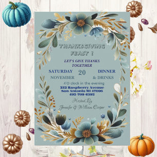 Green Botanical Foliage Autumn Thanksgiving Feast Invitation