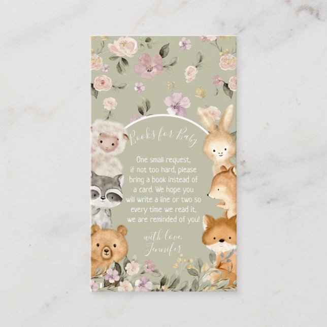 Green Botanical Forest Animal Books for baby Enclosure Card (Front)